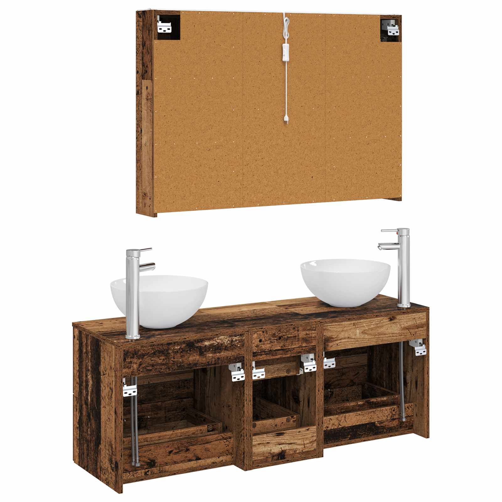 Bathroom Furniture Set 4 Pcs Engineered Wood And Glass