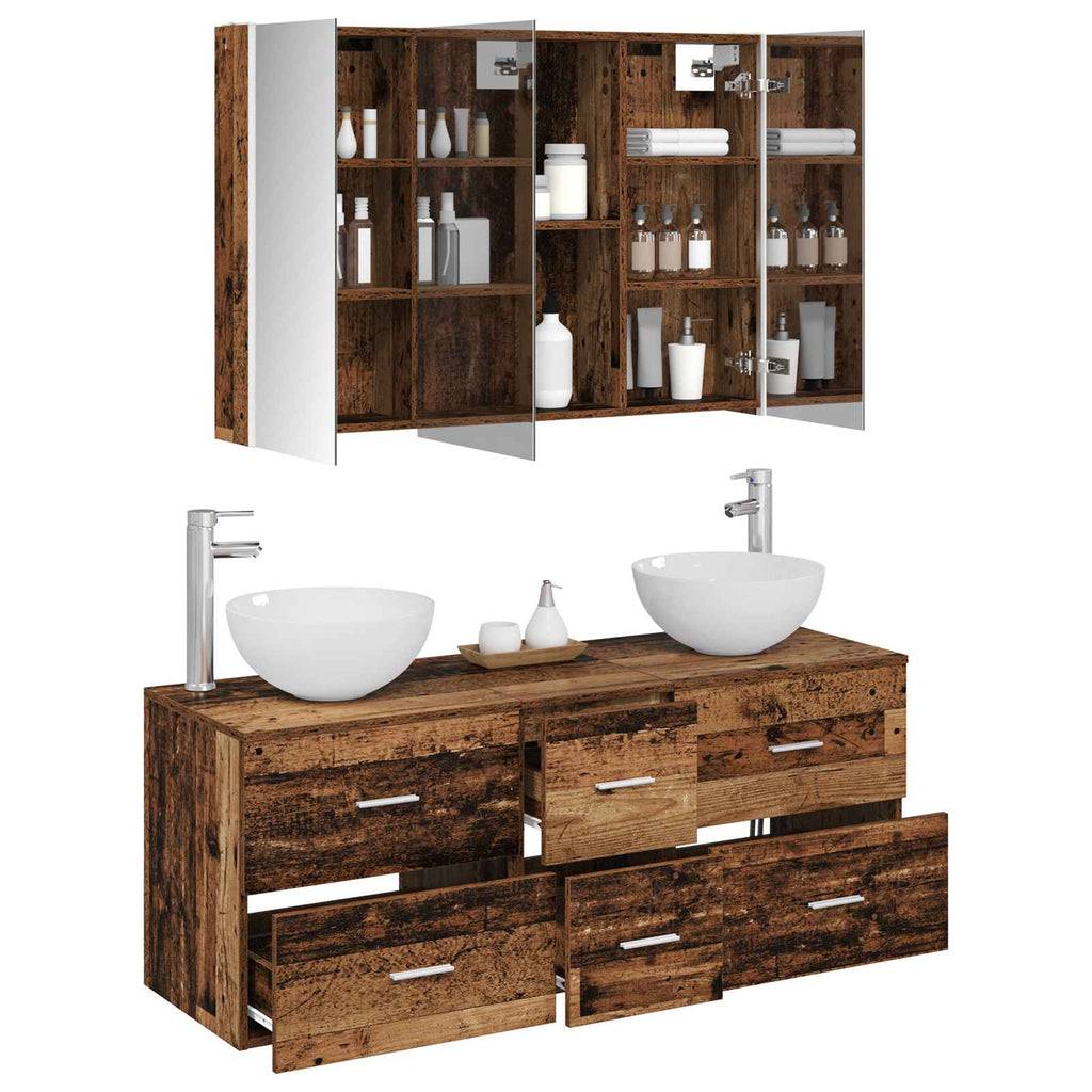 Bathroom Furniture Set 4 Pcs Engineered Wood And Glass
