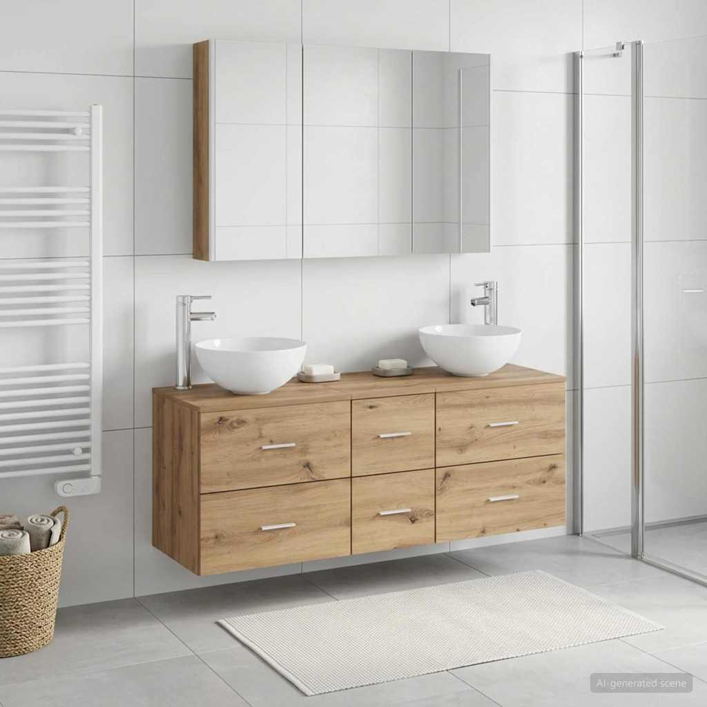 Bathroom Furniture Set 4 Pcs Engineered Wood And Glass