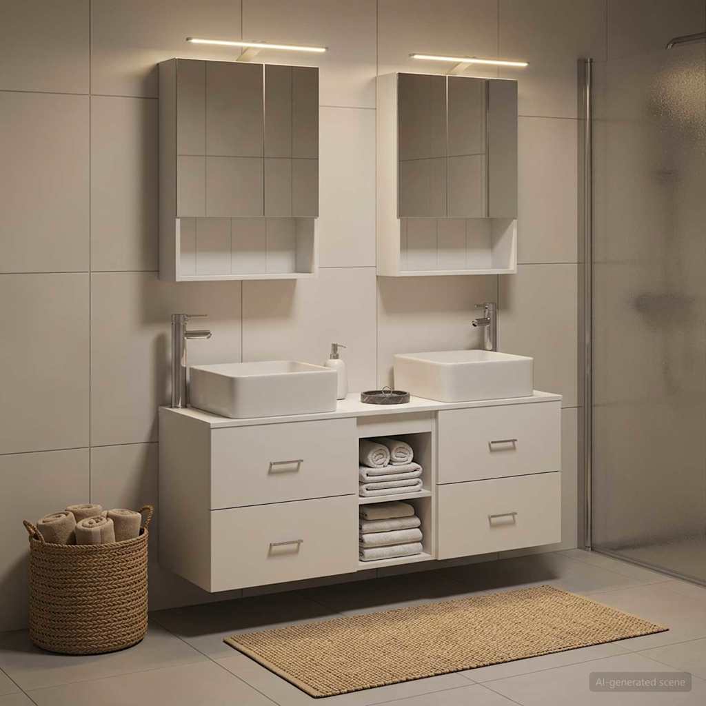 Furniture Set Bathroom 5 Pcs Engineered Wood Glass White Sonoma Oak Old Wood LED