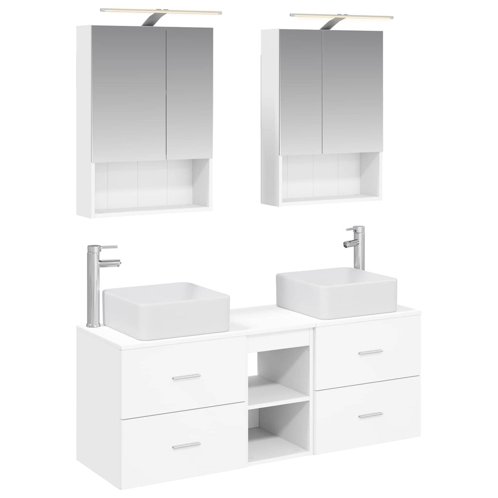 Furniture Set Bathroom 5 Pcs Engineered Wood Glass White Sonoma Oak Old Wood LED