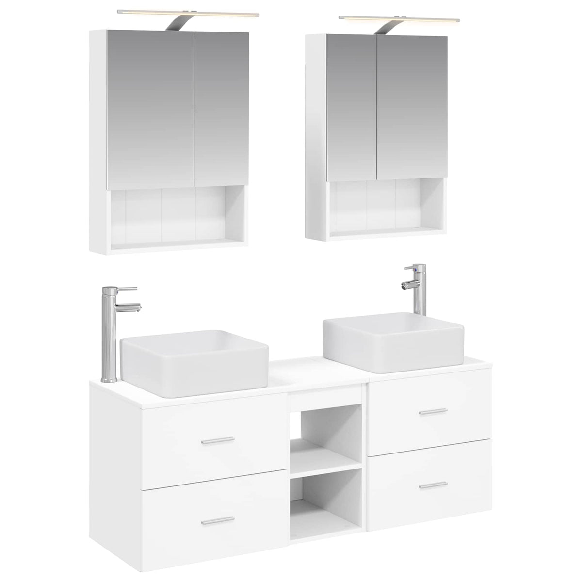 Furniture Set Bathroom 5 Pcs Engineered Wood Glass White Sonoma Oak Old Wood LED