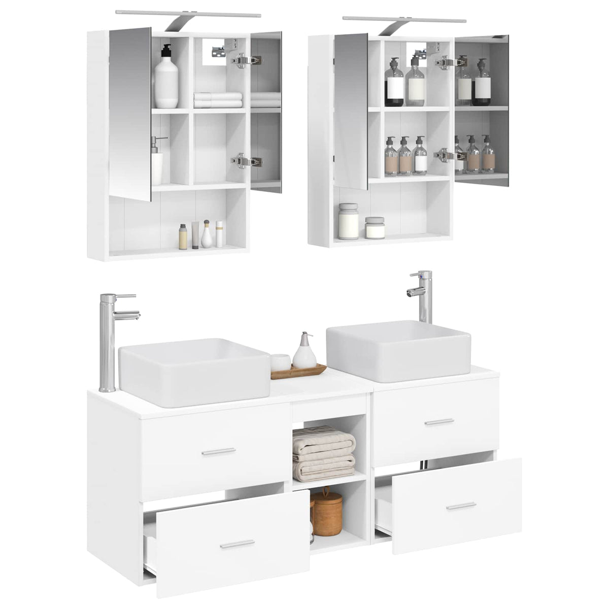 Furniture Set Bathroom 5 Pcs Engineered Wood Glass White Sonoma Oak Old Wood LED