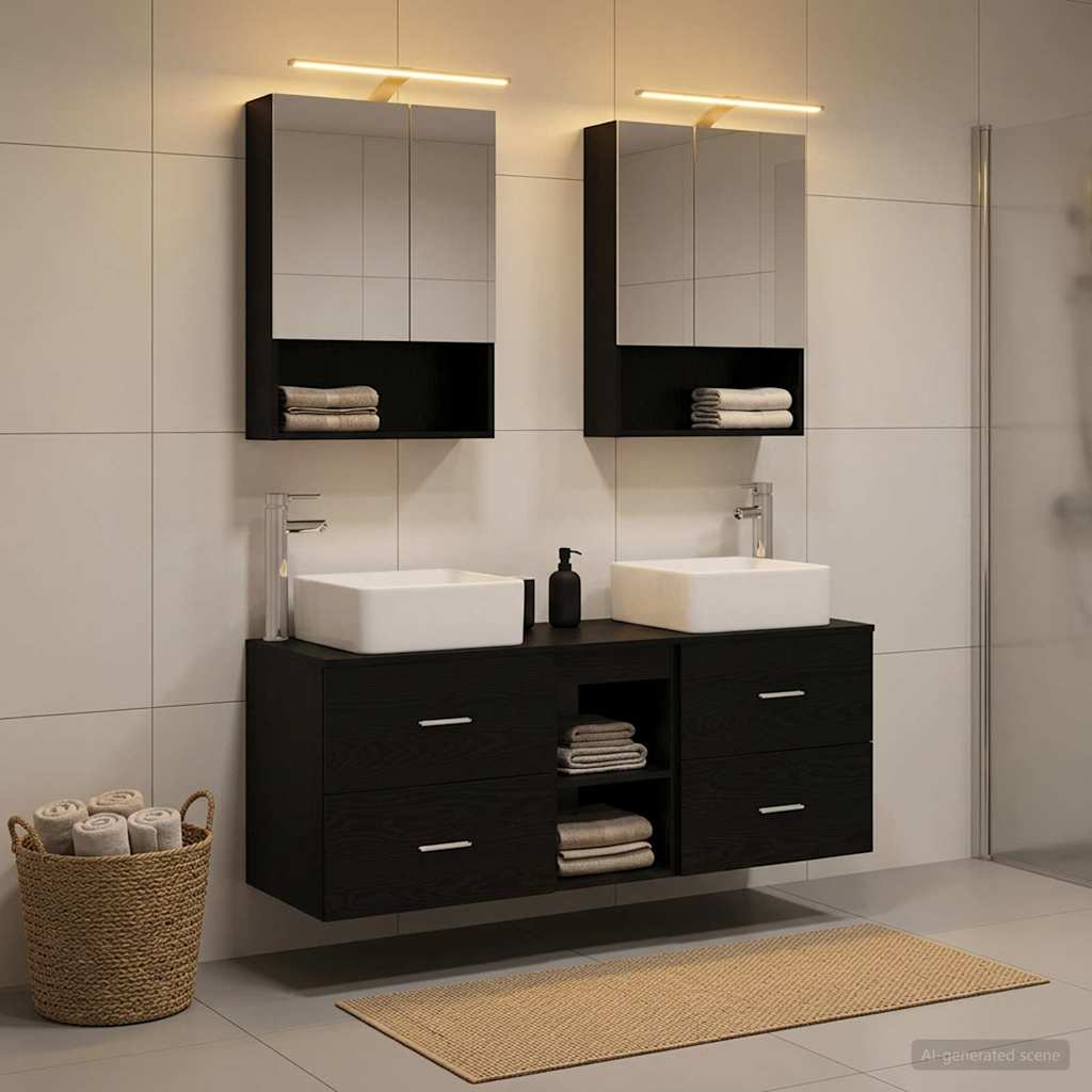 Furniture Set Bathroom 5 Pcs Engineered Wood Glass White Sonoma Oak Old Wood LED