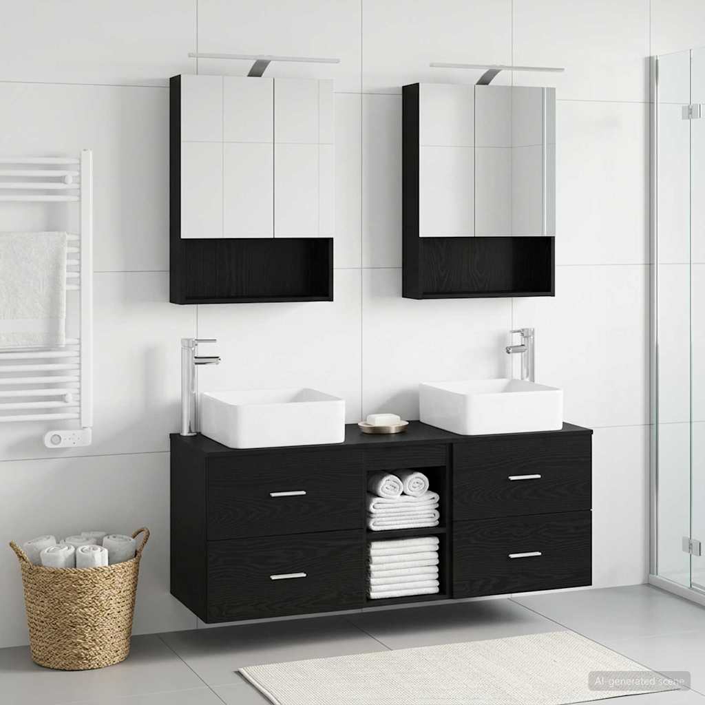 Bathroom Furniture Set 5 Pcs Engineered Wood And Glass