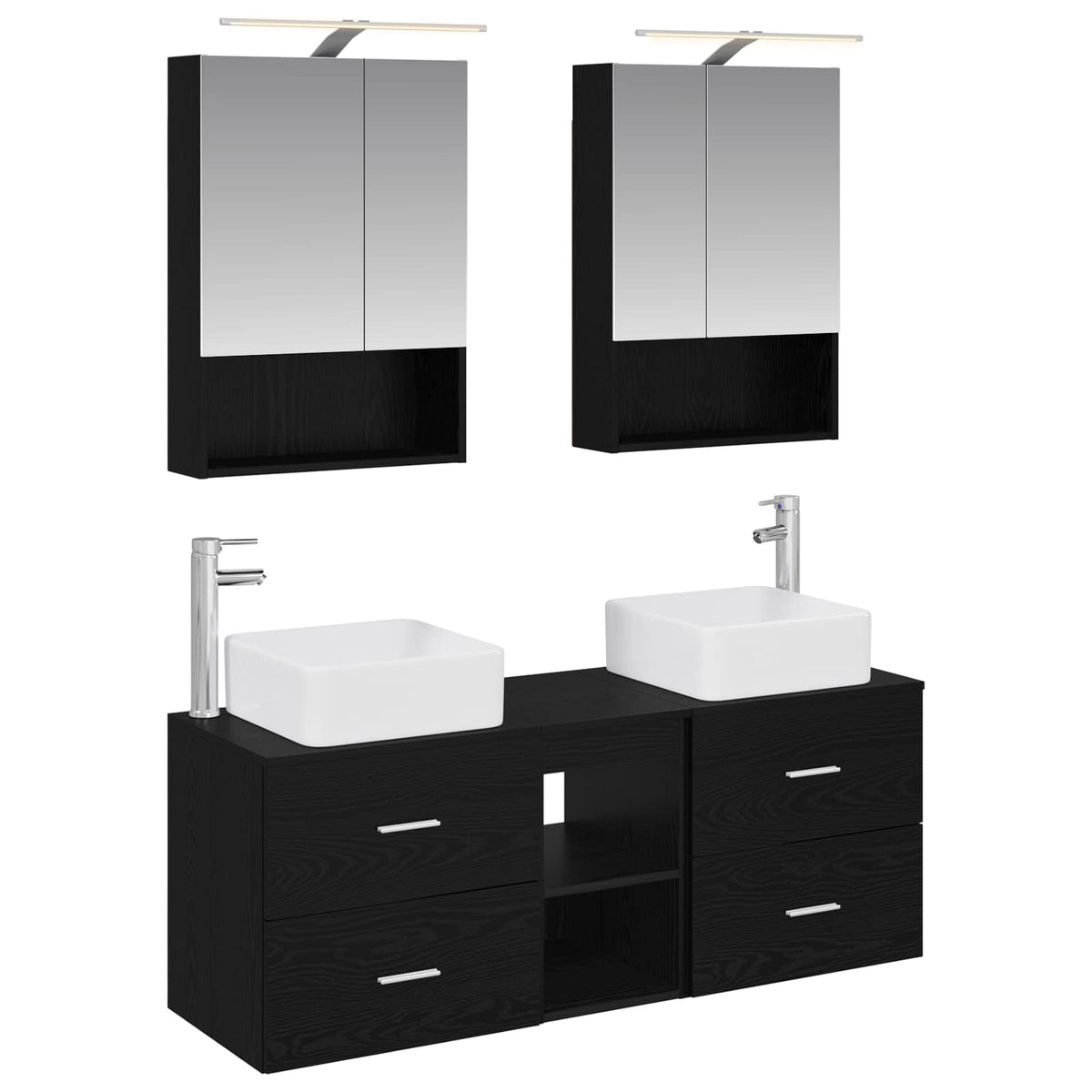 Furniture Set Bathroom 5 Pcs Engineered Wood Glass White Sonoma Oak Old Wood LED