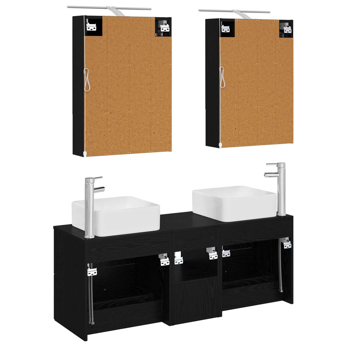 Furniture Set Bathroom 5 Pcs Engineered Wood Glass White Sonoma Oak Old Wood LED