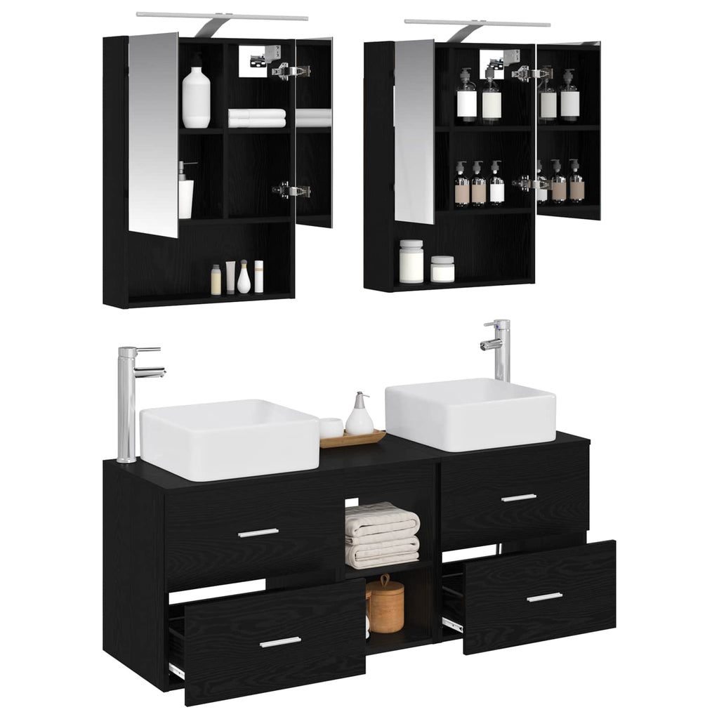 Furniture Set Bathroom 5 Pcs Engineered Wood Glass White Sonoma Oak Old Wood LED