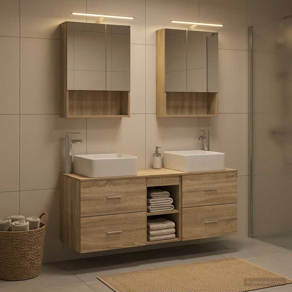 Bathroom Furniture Set 5 Pcs Engineered Wood And Glass