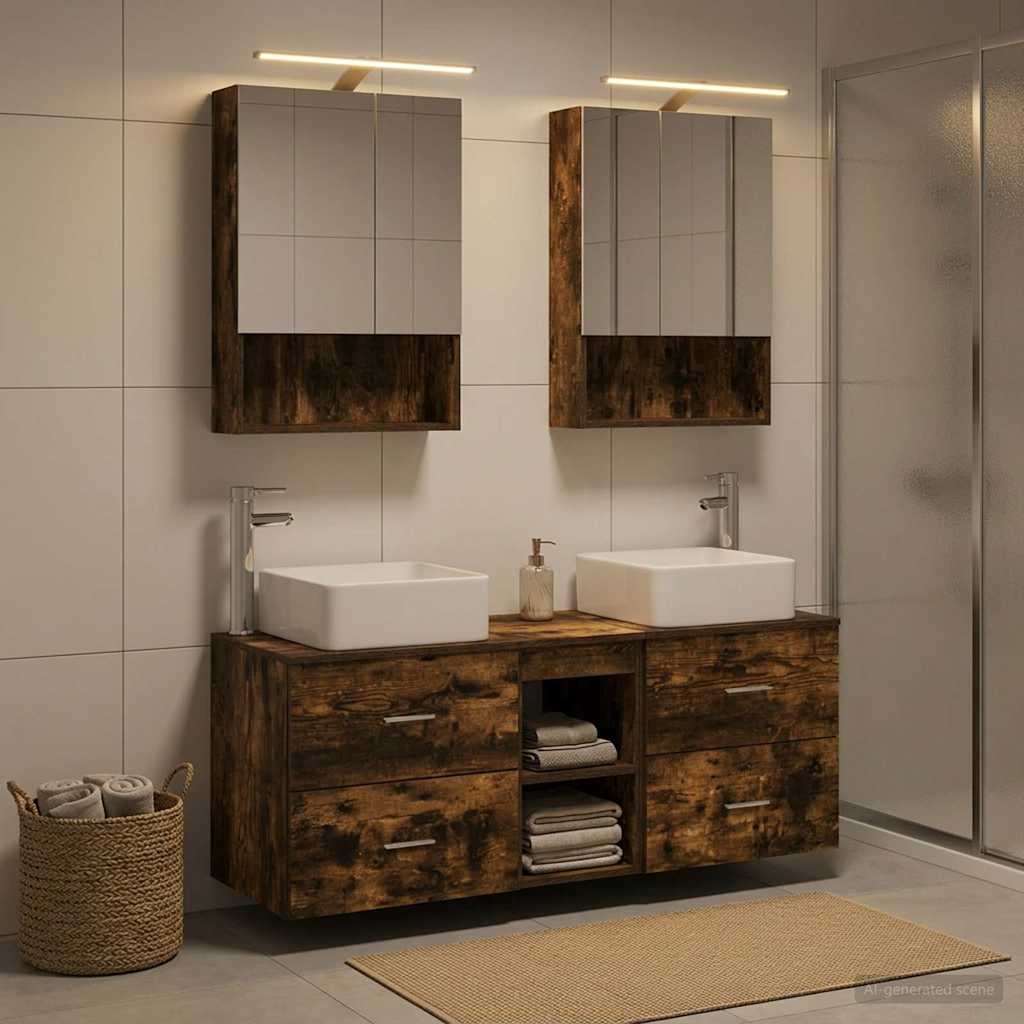 Bathroom Furniture Set 5 Pcs Engineered Wood And Glass