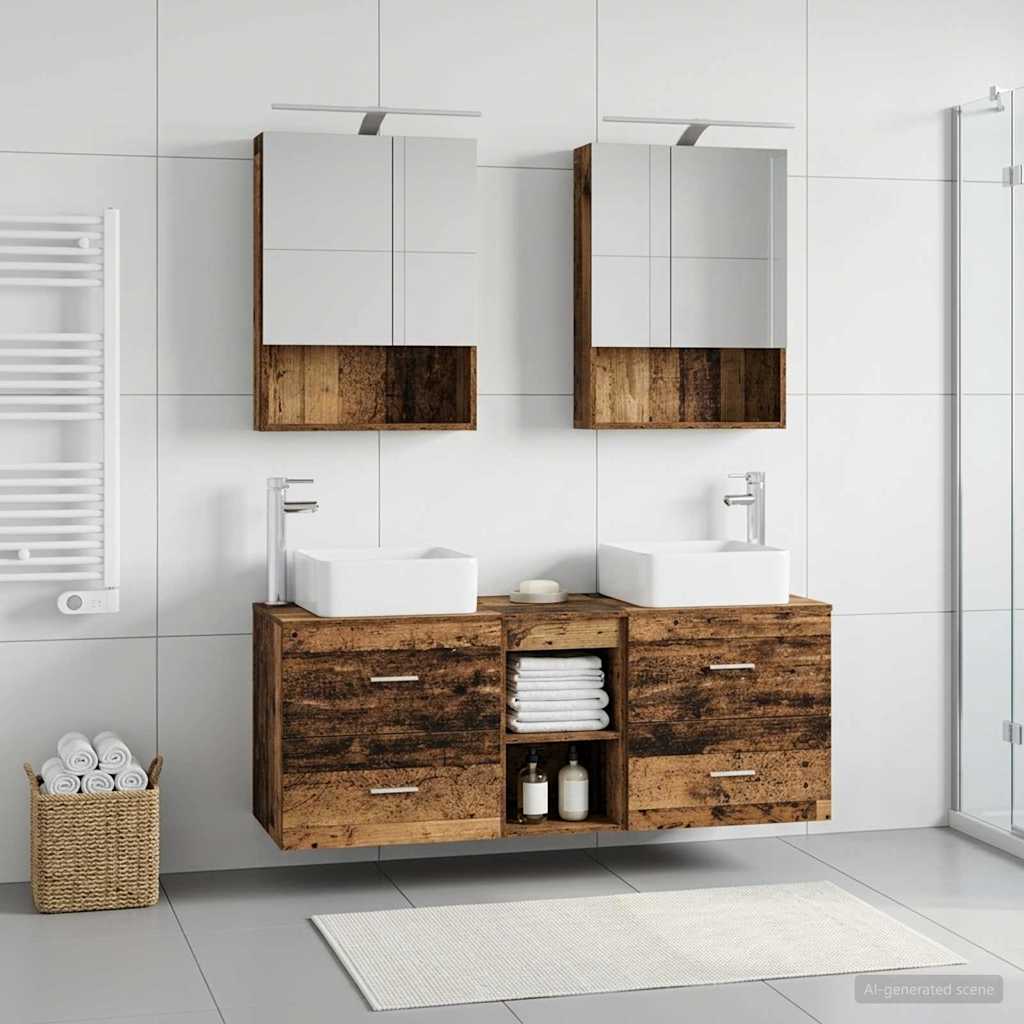 Bathroom Furniture Set 5 Pcs Engineered Wood And Glass