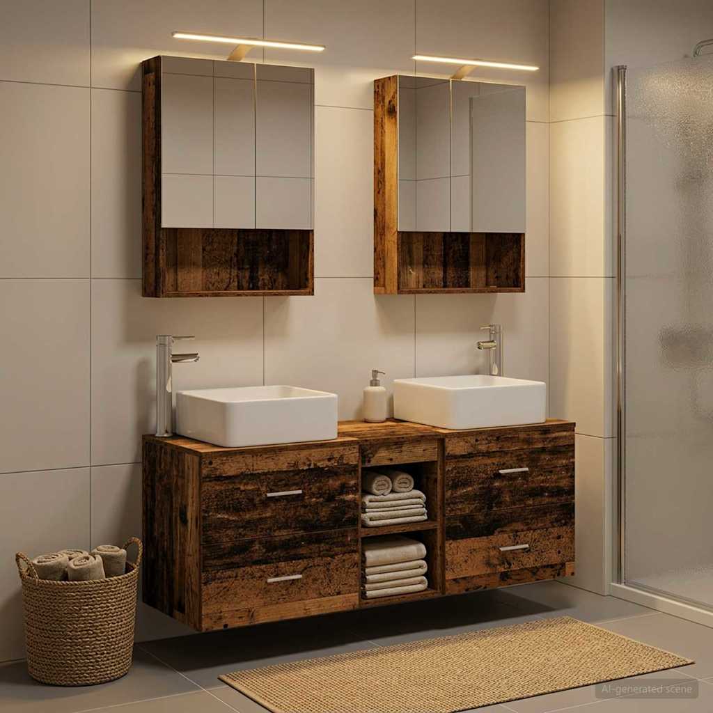 Bathroom Furniture Set 5 Pcs Engineered Wood And Glass