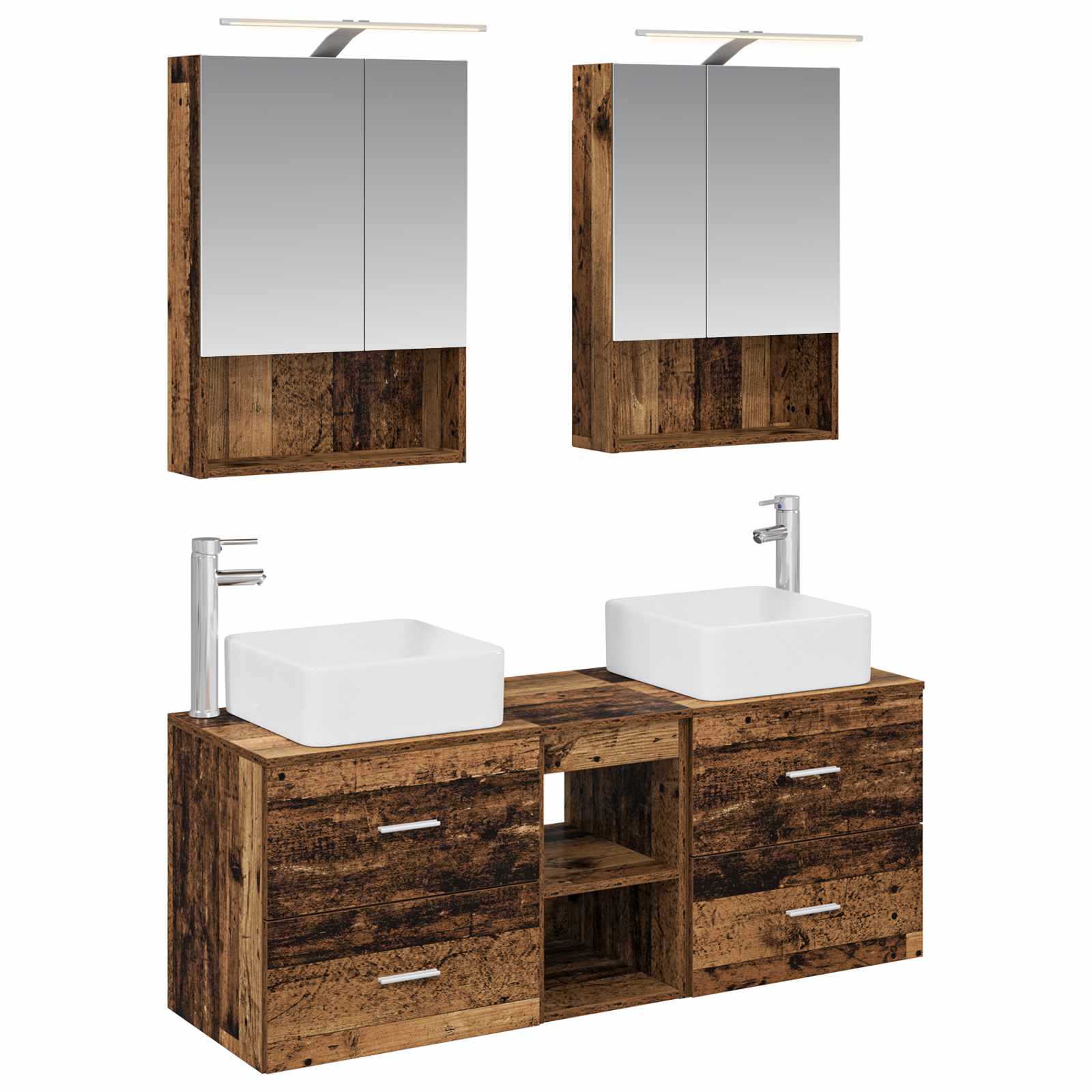 Bathroom Furniture Set 5 Pcs Engineered Wood And Glass