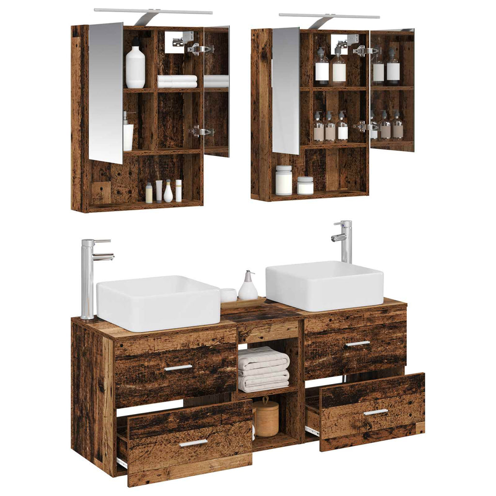 Bathroom Furniture Set 5 Pcs Engineered Wood And Glass
