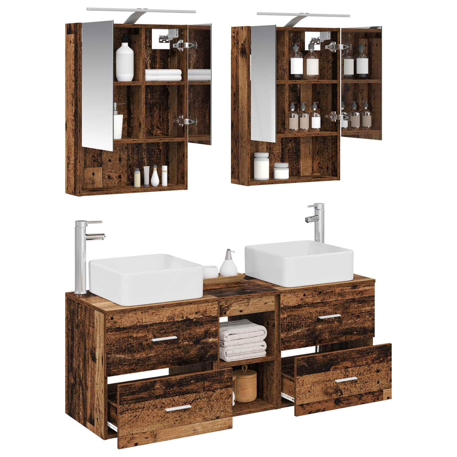 Bathroom Furniture Set 5 Pcs Engineered Wood And Glass