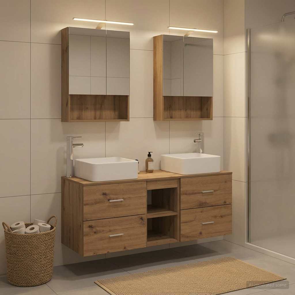 Bathroom Furniture Set 5 Pcs Engineered Wood And Glass