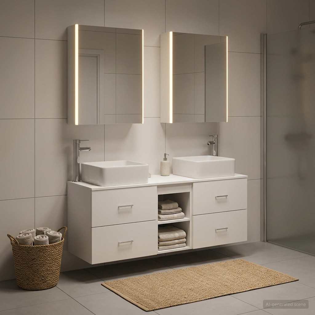 Bathroom Furniture Set 5 Pcs Engineered Wood And Glass