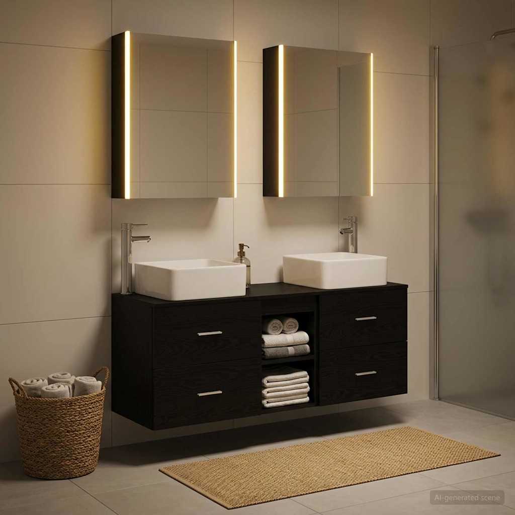 Bathroom Furniture Set 5 Pcs Engineered Wood And Glass