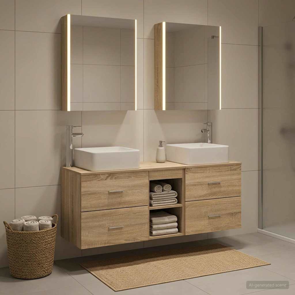 Bathroom Furniture Set 5 Pcs Engineered Wood And Glass