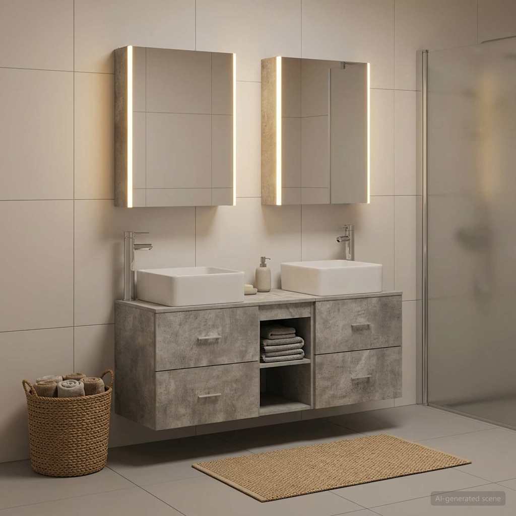 Bathroom Furniture Set 5 Pcs Engineered Wood And Glass