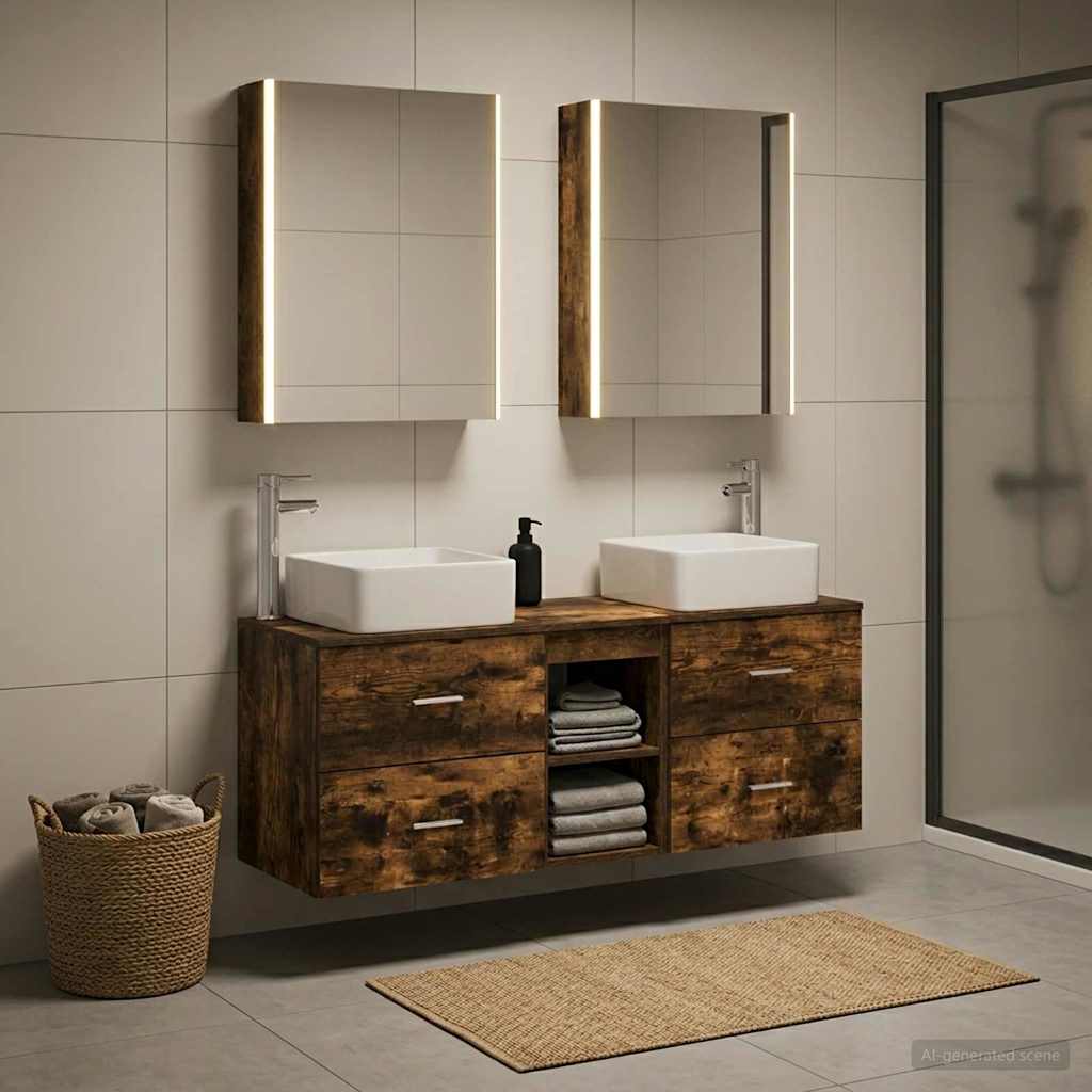 Bathroom Furniture Set 5 Pcs Engineered Wood And Glass