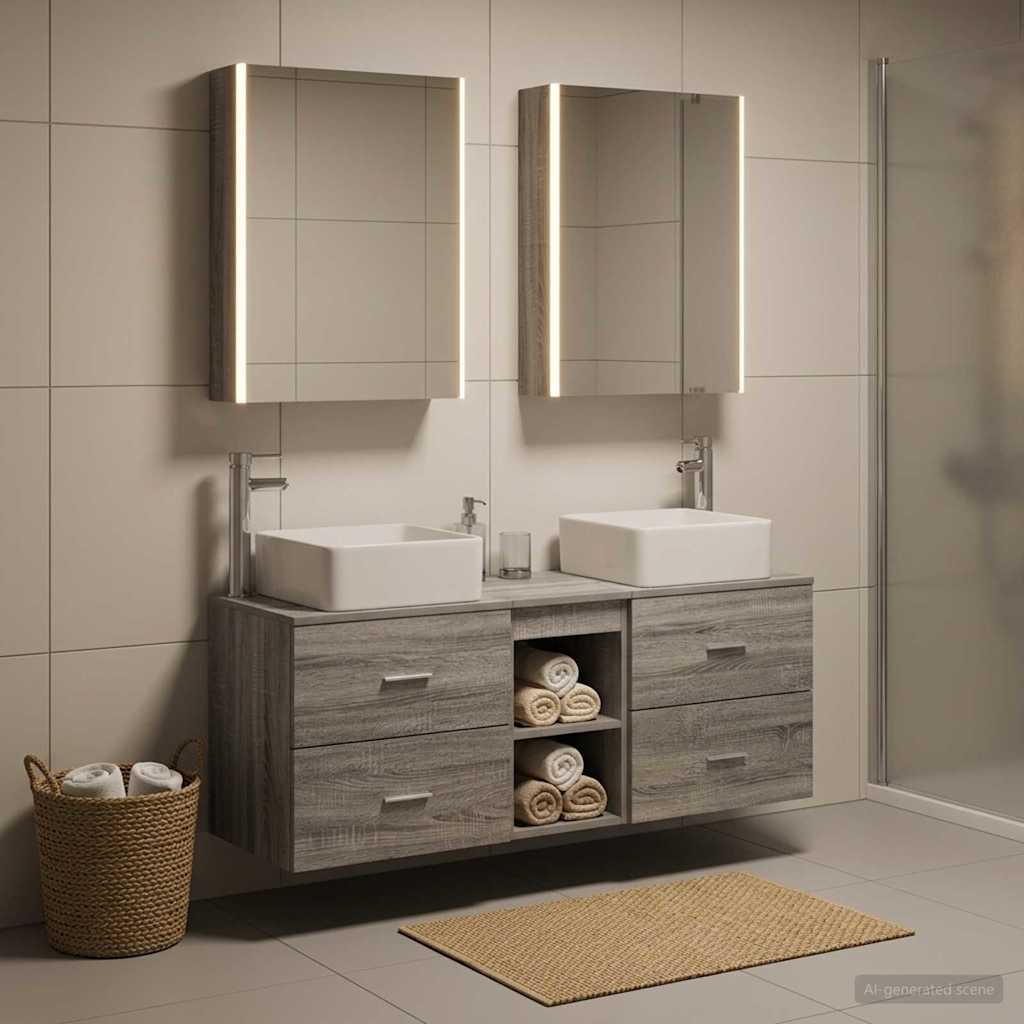 Bathroom Furniture Set 5 Pcs Engineered Wood And Glass