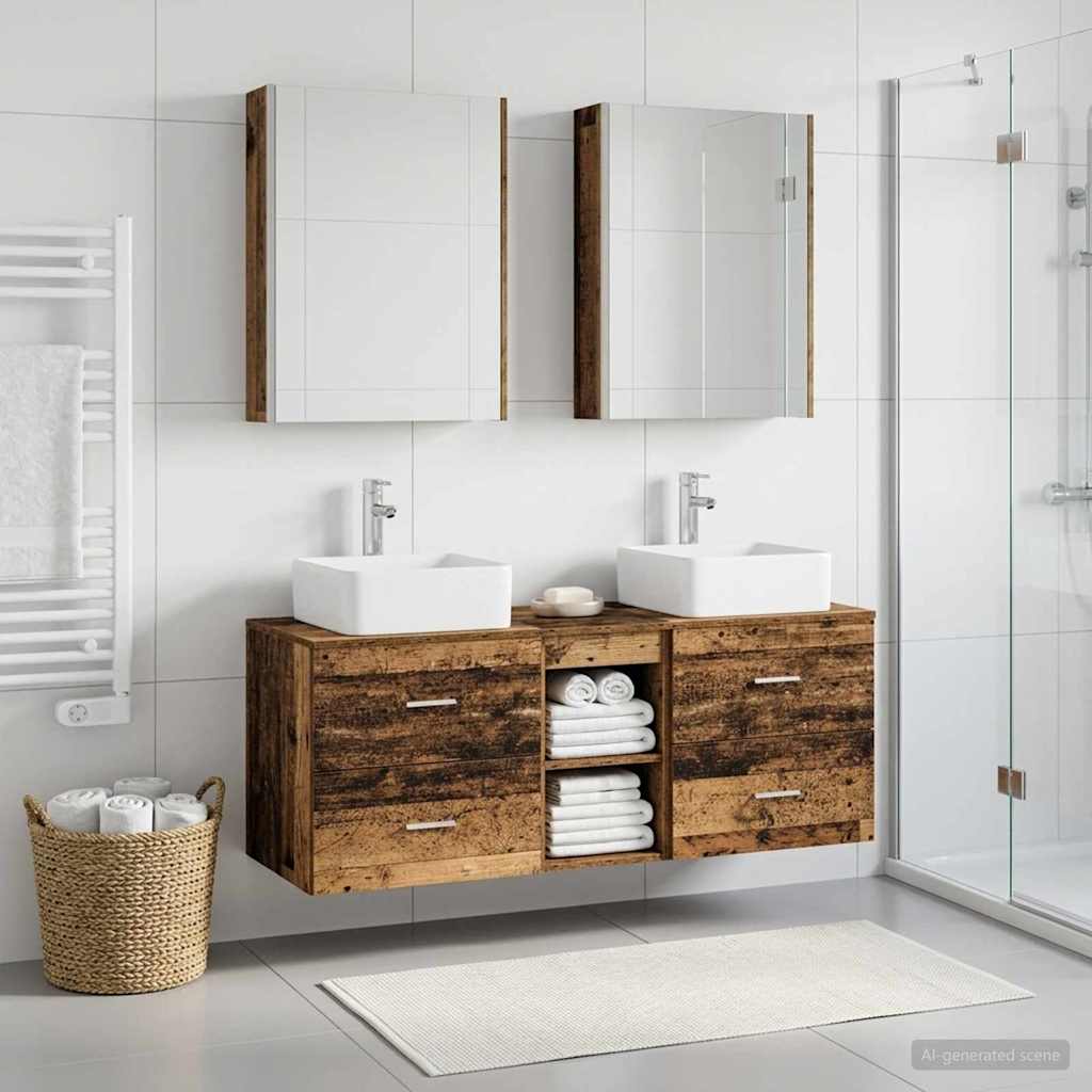 Bathroom Furniture Set 5 Pcs Engineered Wood And Glass