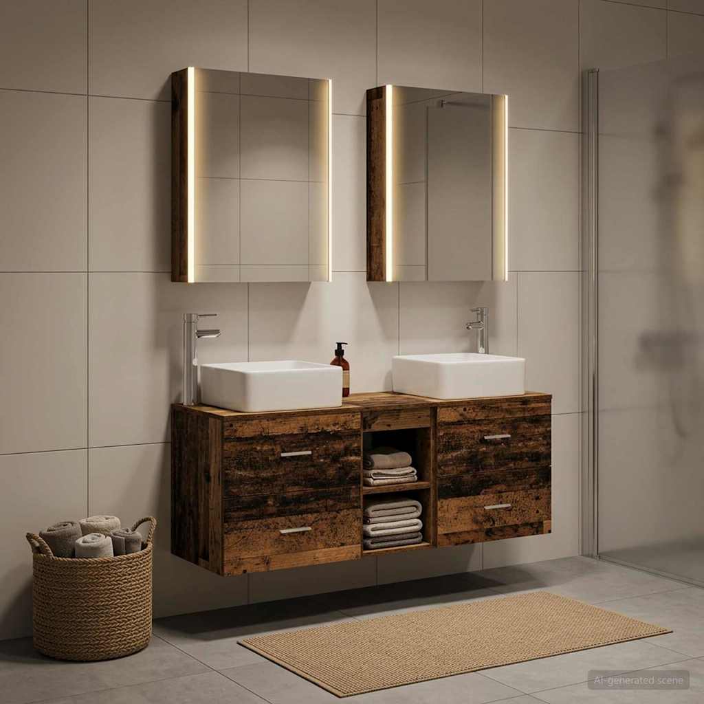 Bathroom Furniture Set 5 Pcs Engineered Wood And Glass
