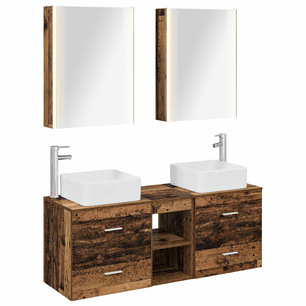 Bathroom Furniture Set 5 Pcs Engineered Wood And Glass