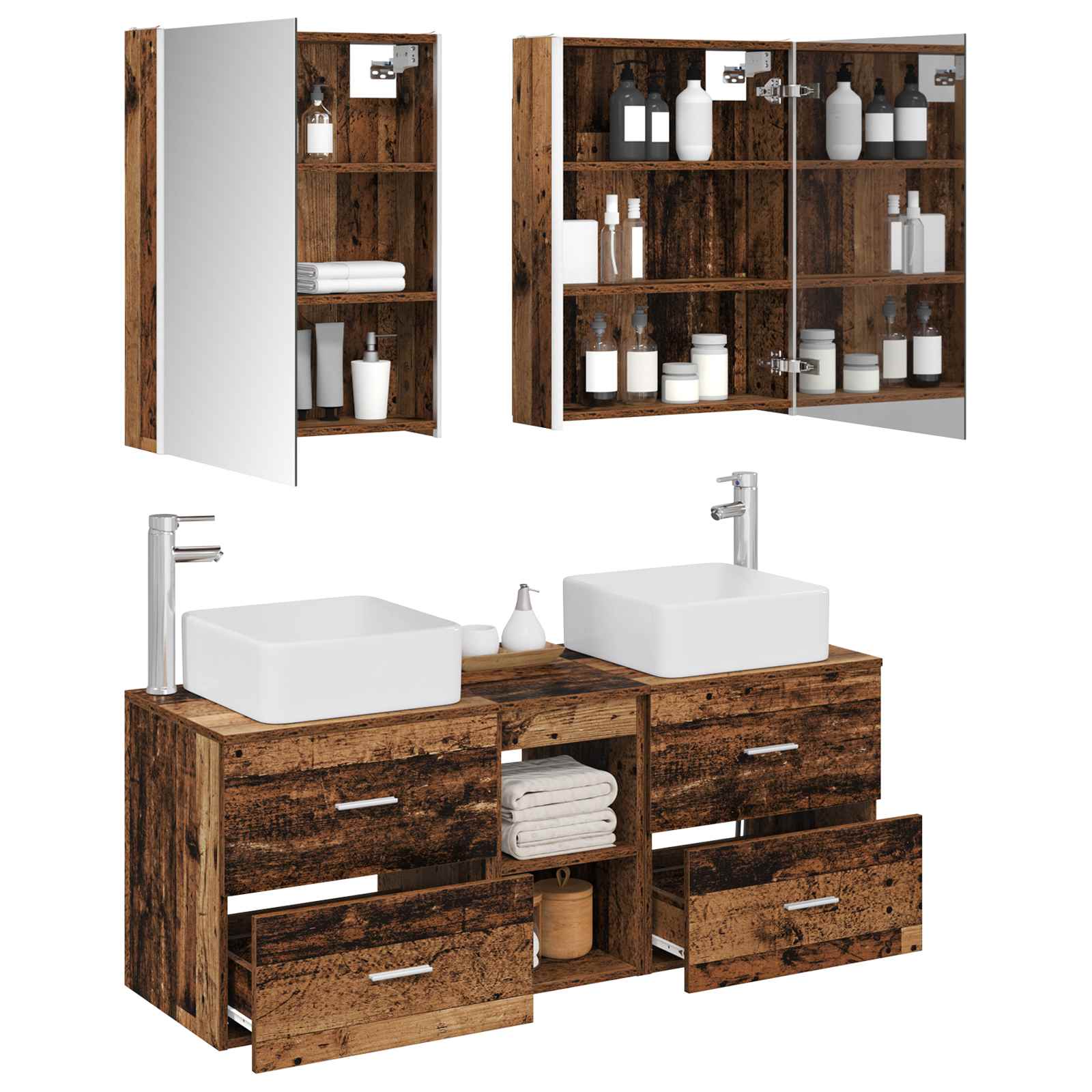 Bathroom Furniture Set 5 Pcs Engineered Wood And Glass