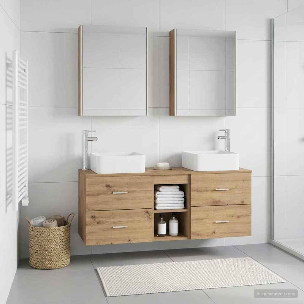 Bathroom Furniture Set 5 Pcs Engineered Wood And Glass