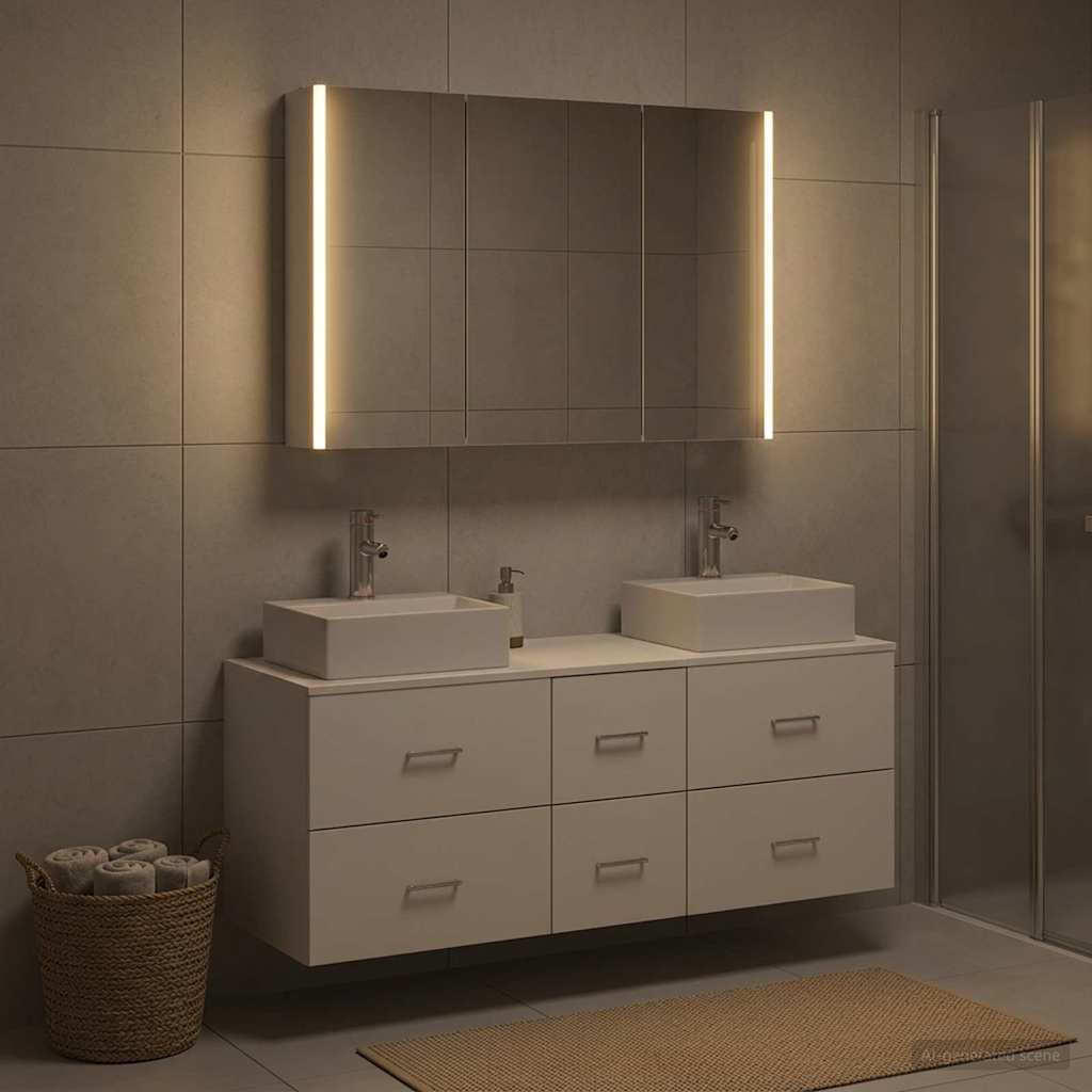 Furniture Set Bathroom 4 Pcs White Artisan Oak Sonoma Oak Concrete Grey LED