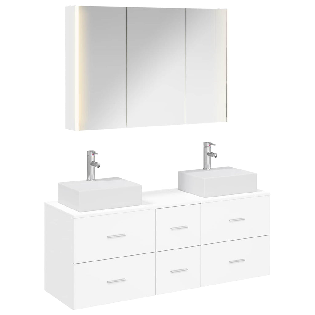 Furniture Set Bathroom 4 Pcs White Artisan Oak Sonoma Oak Concrete Grey LED