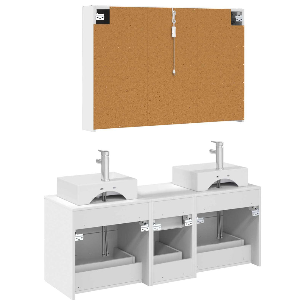 Furniture Set Bathroom 4 Pcs White Artisan Oak Sonoma Oak Concrete Grey LED