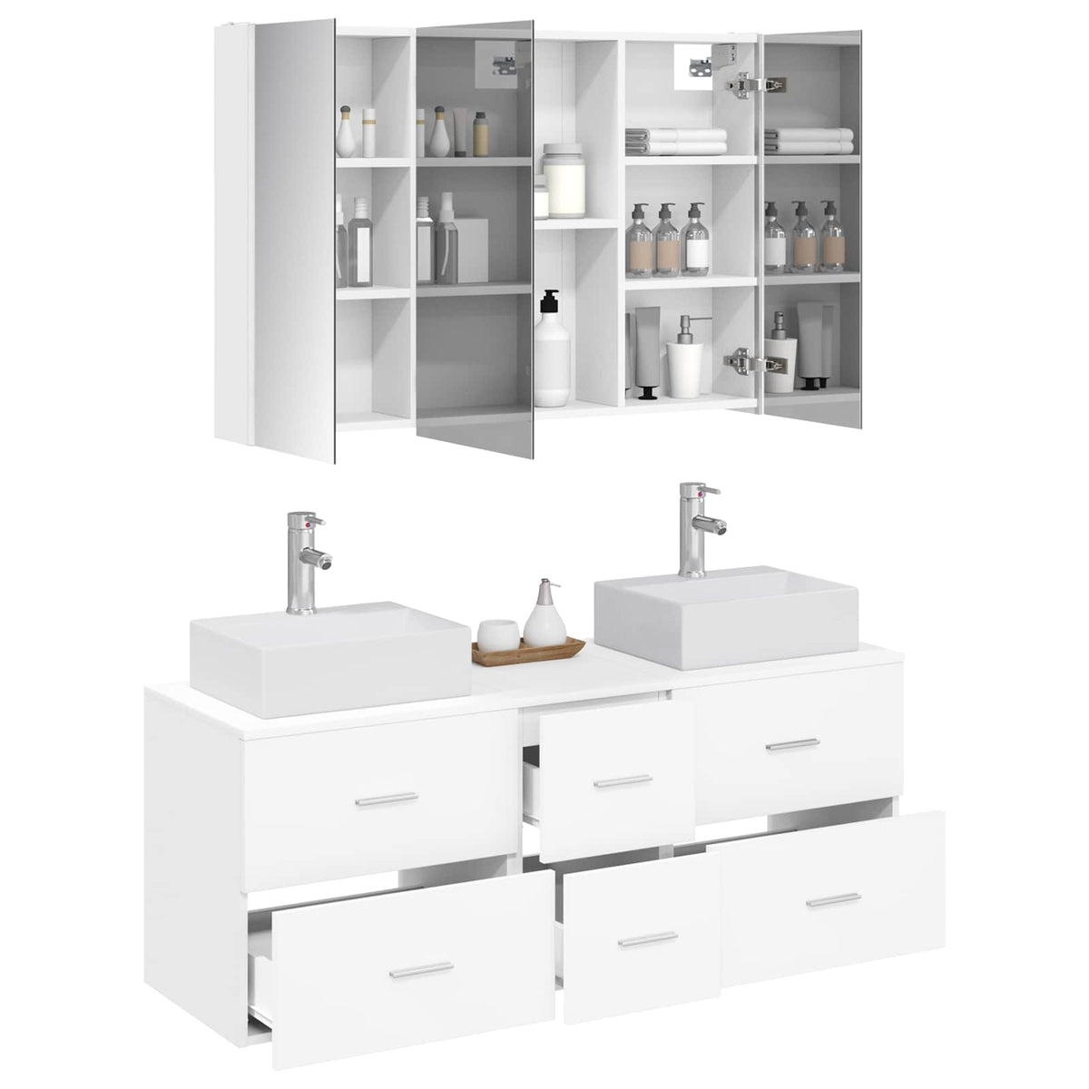 Furniture Set Bathroom 4 Pcs White Artisan Oak Sonoma Oak Concrete Grey LED