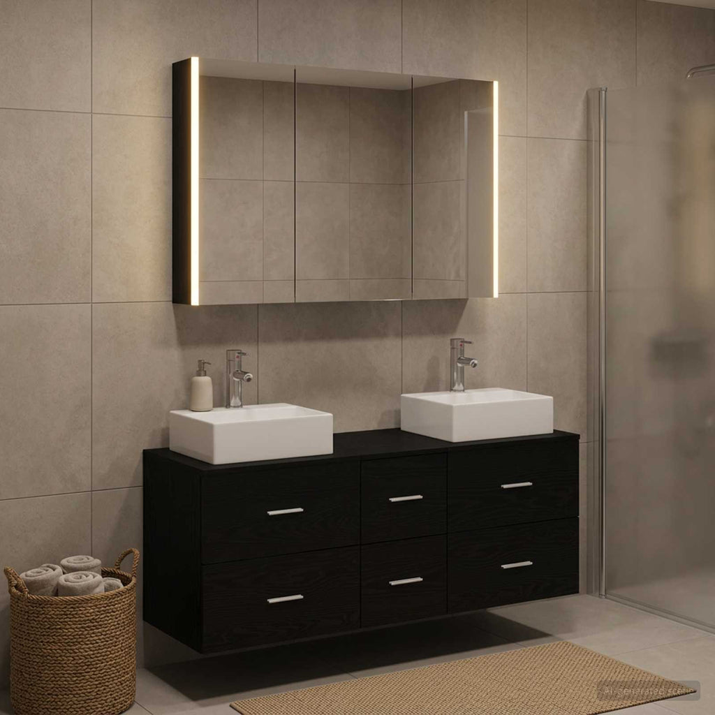 Furniture Set Bathroom 4 Pcs White Artisan Oak Sonoma Oak Concrete Grey LED