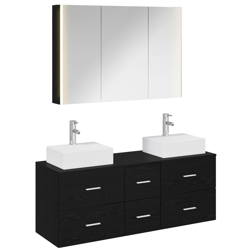 Furniture Set Bathroom 4 Pcs White Artisan Oak Sonoma Oak Concrete Grey LED