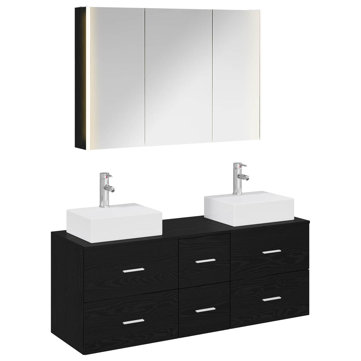 Furniture Set Bathroom 4 Pcs White Artisan Oak Sonoma Oak Concrete Grey LED