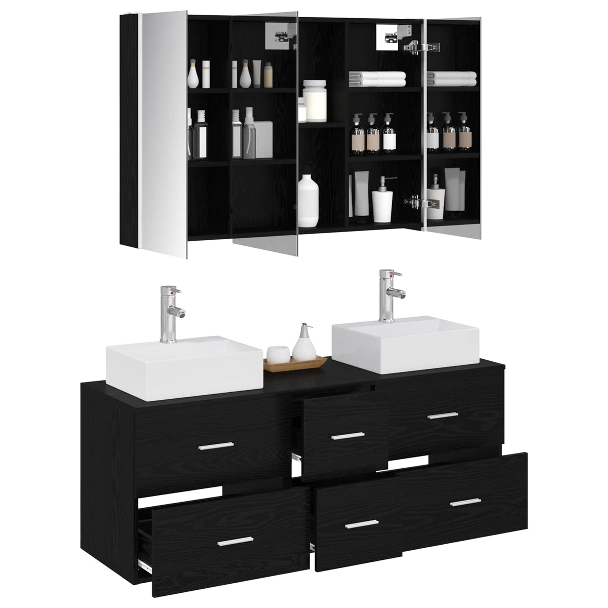 Furniture Set Bathroom 4 Pcs White Artisan Oak Sonoma Oak Concrete Grey LED