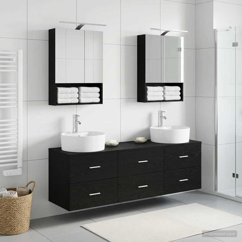 Bathroom Furniture Set 5 Pcs Engineered Wood And Glass