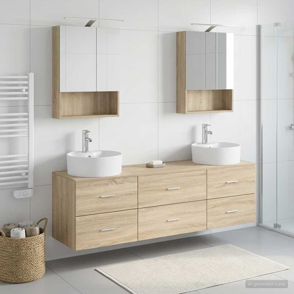 Bathroom Furniture Set 5 Pcs Engineered Wood And Glass