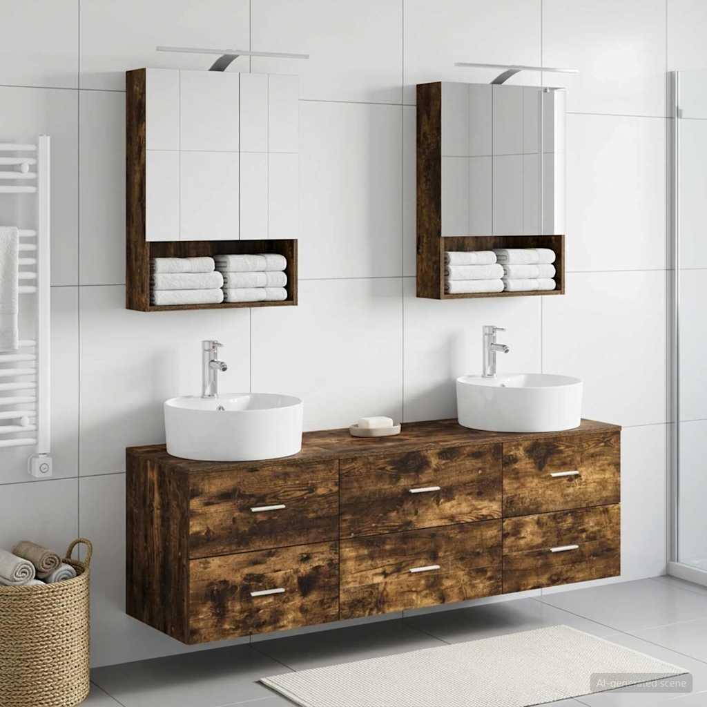 Bathroom Furniture Set 5 Pcs Engineered Wood And Glass