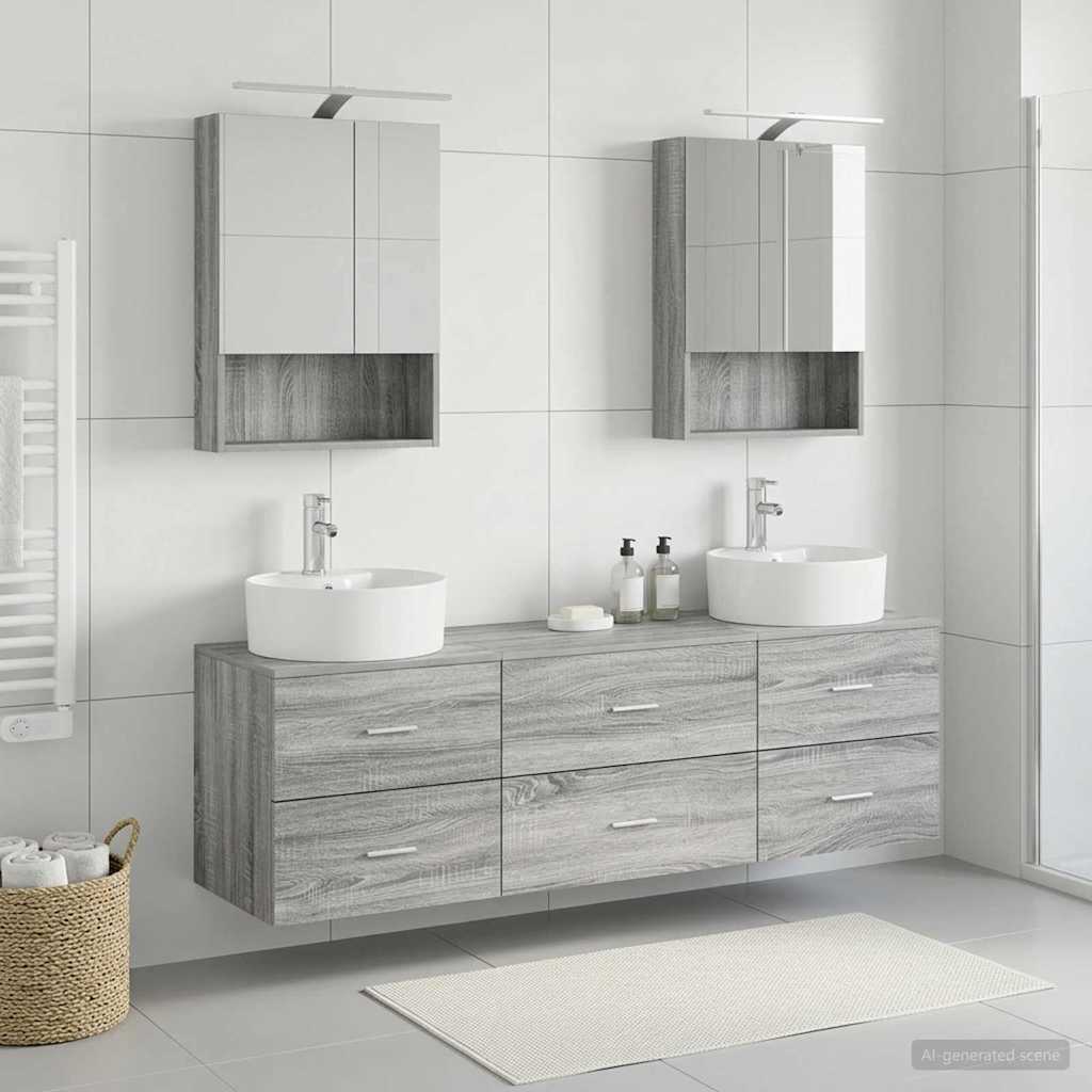 Bathroom Furniture Set 5 Pcs Engineered Wood And Glass