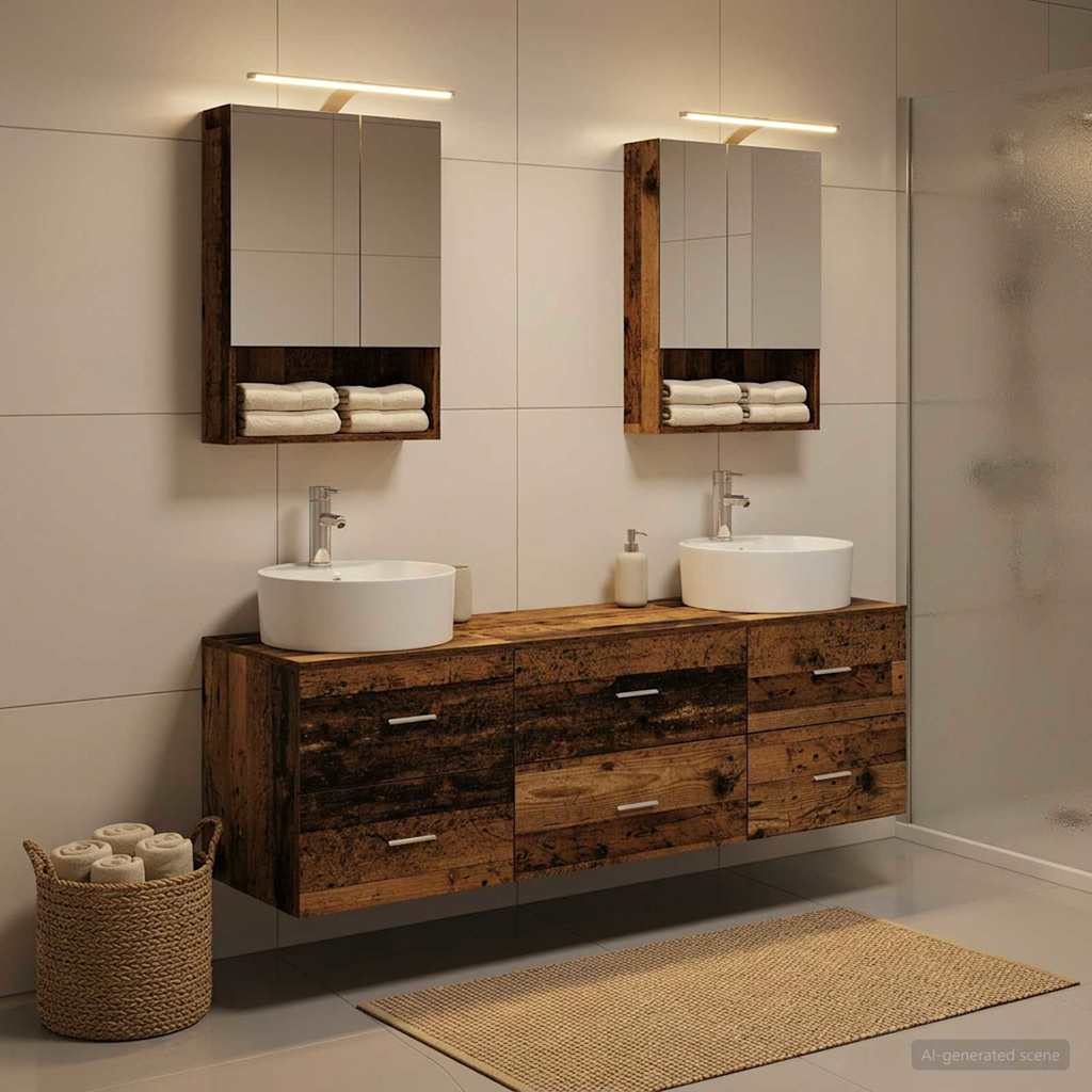 Bathroom Furniture Set 5 Pcs Engineered Wood And Glass