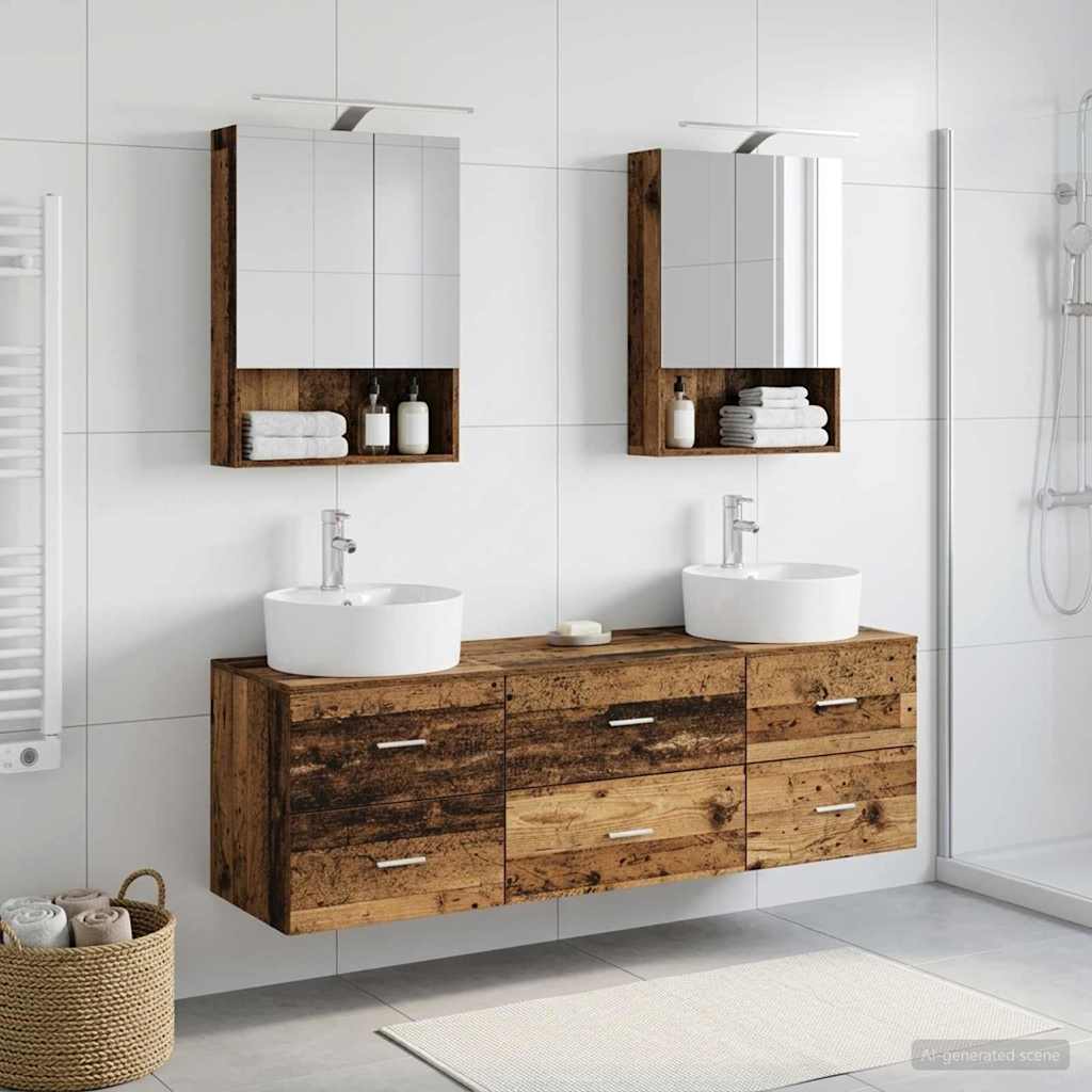 Bathroom Furniture Set 5 Pcs Engineered Wood And Glass