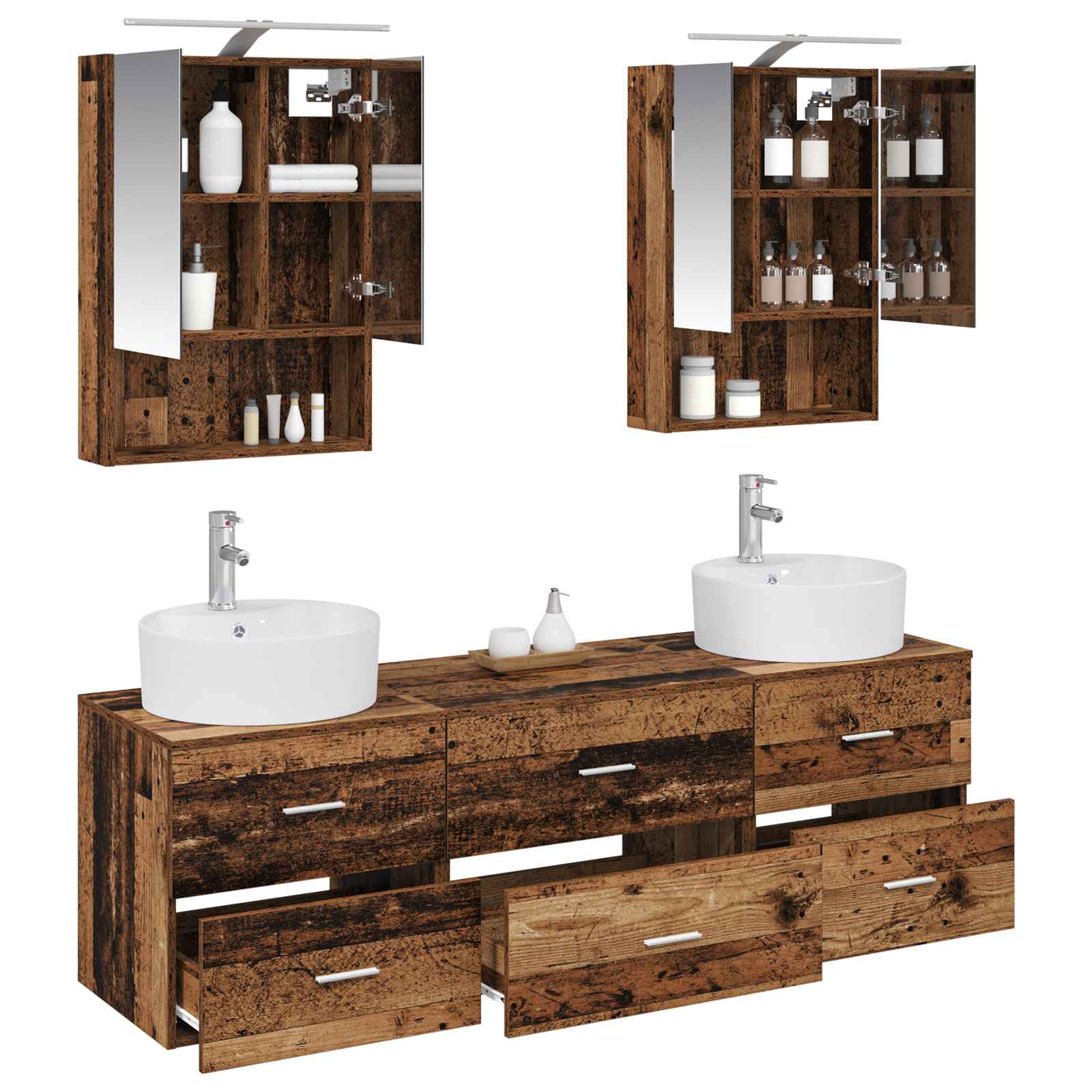 Bathroom Furniture Set 5 Pcs Engineered Wood And Glass
