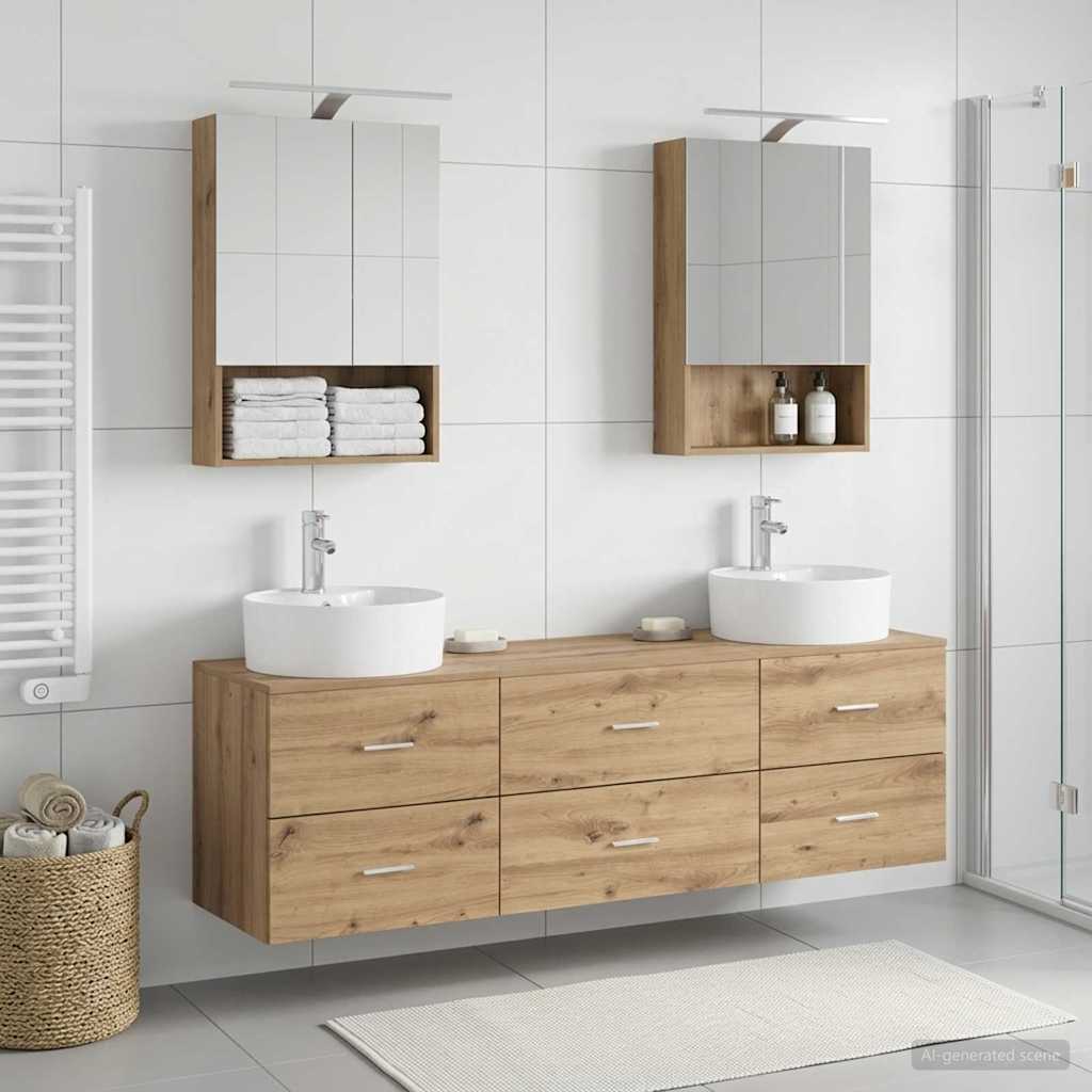 Bathroom Furniture Set 5 Pcs Engineered Wood And Glass