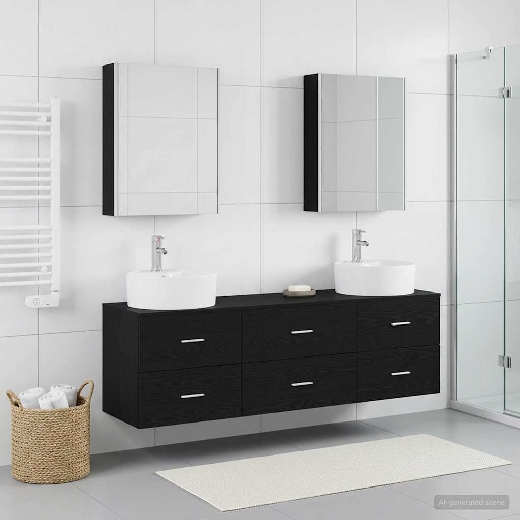 Bathroom Furniture Set 5 Pcs Engineered Wood And Glass