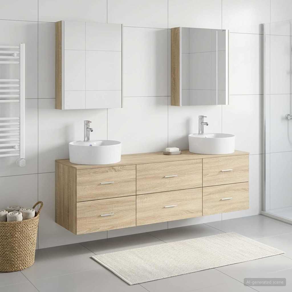 Bathroom Furniture Set 5 Pcs Engineered Wood And Glass