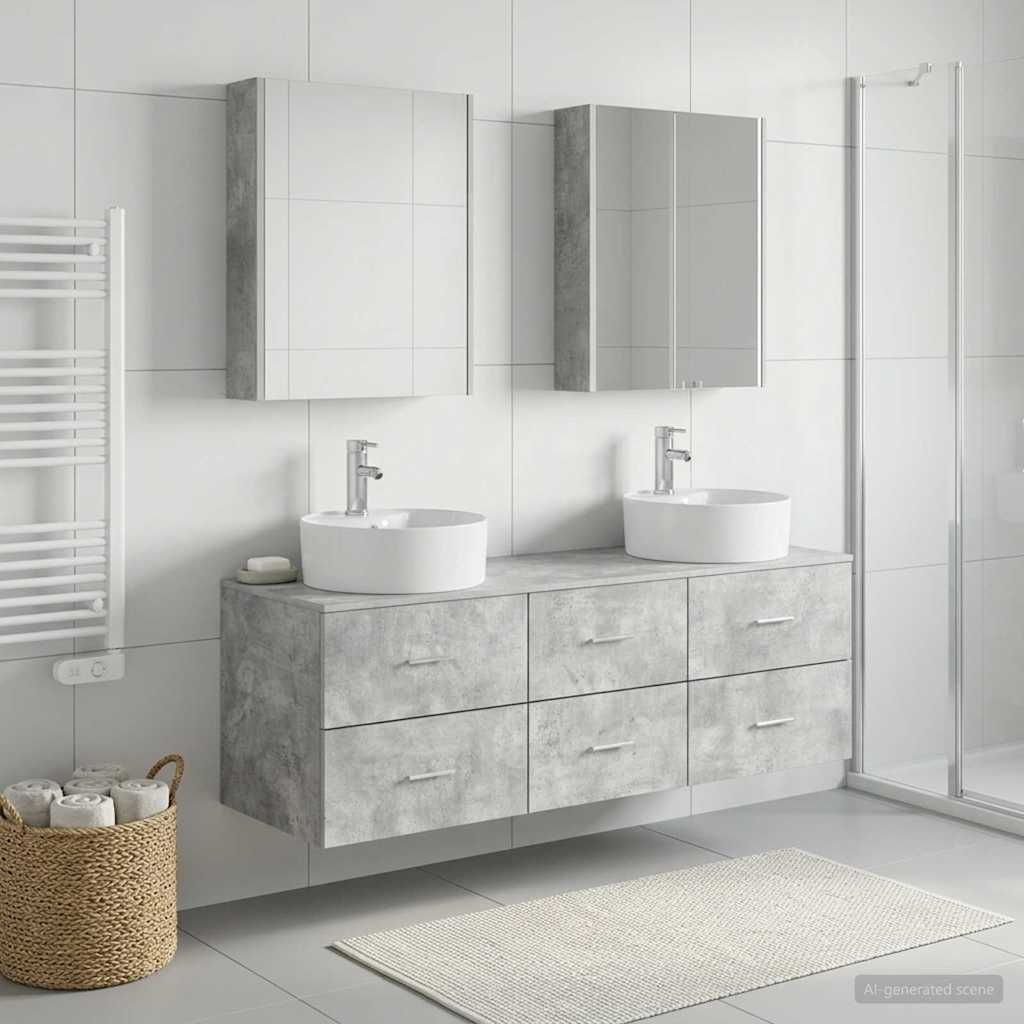 Bathroom Furniture Set 5 Pcs Engineered Wood And Glass